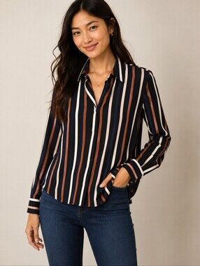 ❤️ HALOGEN STRIPED BUTTON DOWN FLOWY SHIRT / TOP, XS